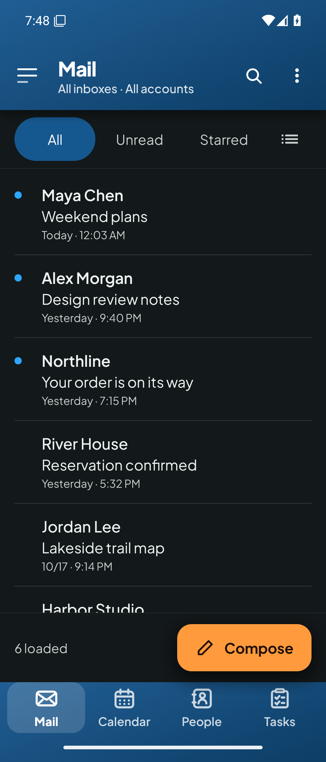 Keryx 3.1.1 inbox with mail, calendar, people, and tasks navigation